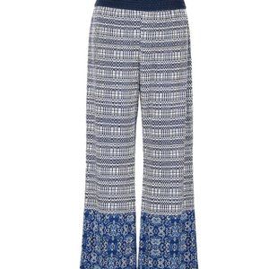 Vintage America Blue Boho Wide Leg pants Blue & White mixed pattern SZ Lge